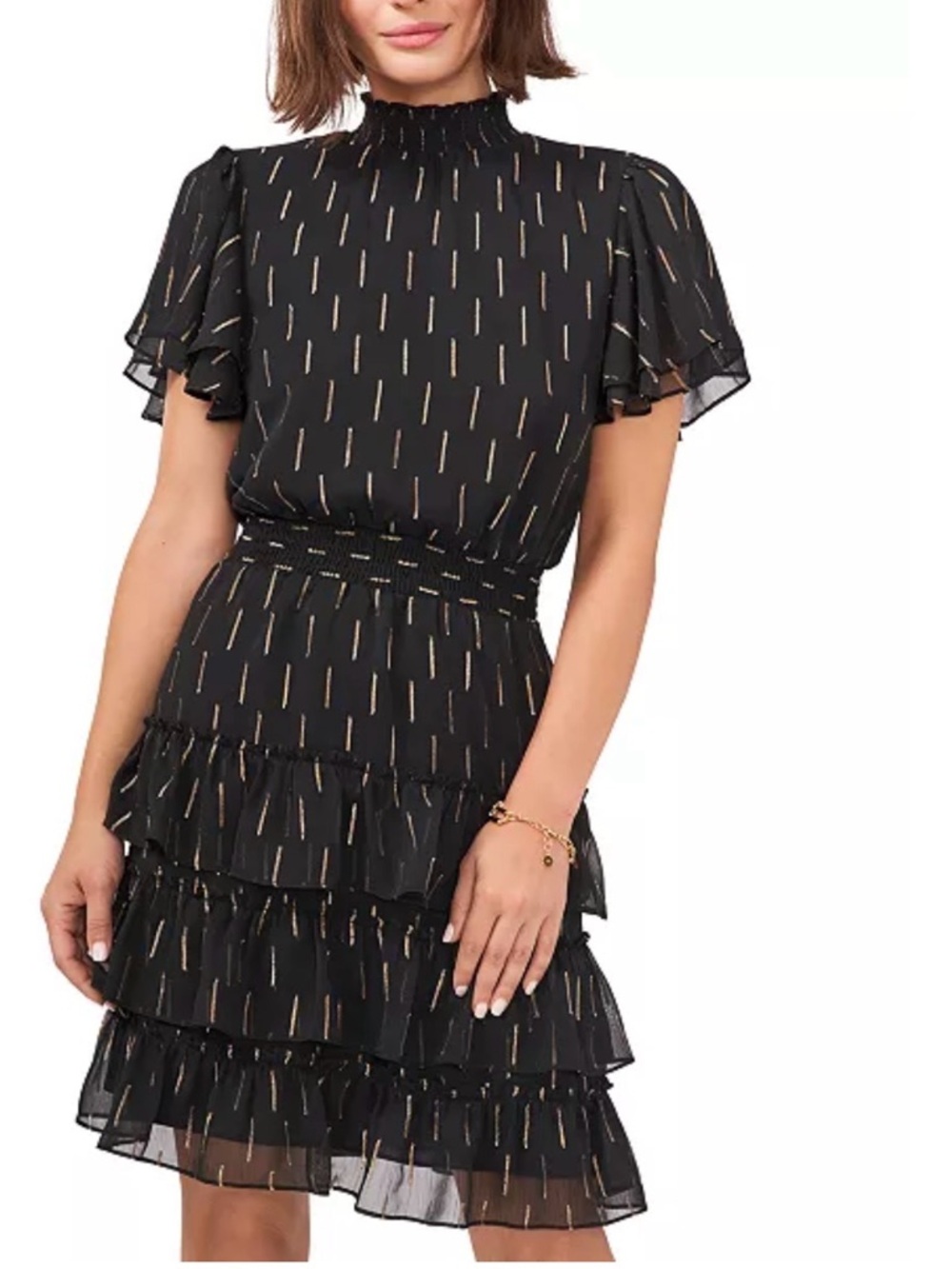 MSK Black Midi Dress with Gold Metallic Accents